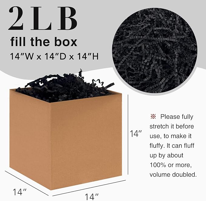 2LB Crinkle Cut Paper Shred Filler for Bag Gift Box Basket Confetti Paper Shreded Stuffing Decoration for Valentine's Day Holiday Party(Black)