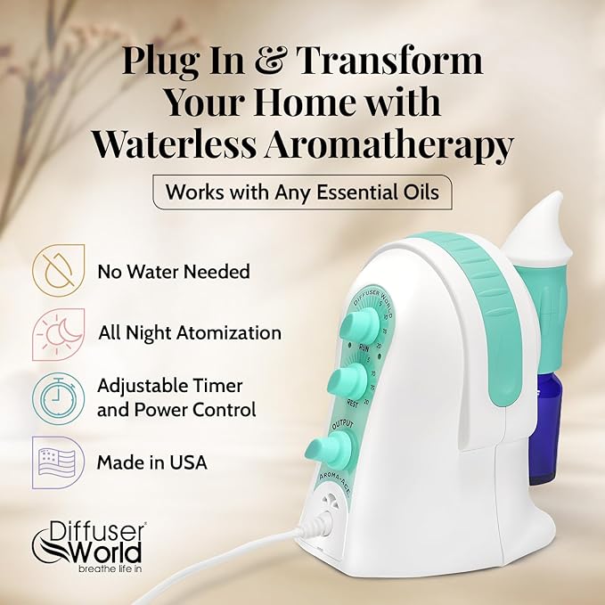 Waterless Diffuser for Essential Oils 110V, Green Made in USA Aroma Atomizer Diffusers Waterless Essential Oil Diffusers for Home Large Room Fragrance, Home Scent Diffuser Machine, Air Aromatherapy