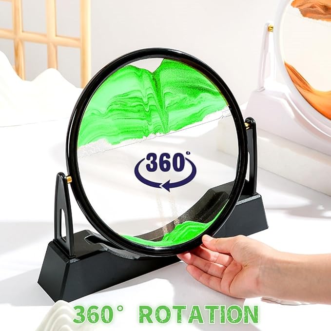 ZSDSZDZY Moving Sand Art Picture Liquid Motion, 3D Quicksand Décor, Deep Sea Sandscapes with Display Flowing Sand Frame for Relaxing, Desktop Office Home Decoration (Green)