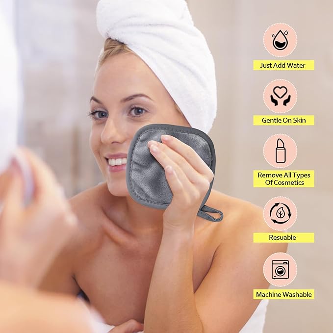 HOMEXCEL Makeup Remover Cloth 12 Pack,Reusable Makeup Remover Pads, Washable Ultra Soft Facial Cleansing Cloths For All Skin Types, 5 X 5 In, Grey