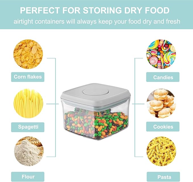 Airtight Food Storage Container Pop Containers With Lids, Bpa Free for Spaghetti Cereal Flour Rice Kitchen Organizer (square 320ml / 0.32qt)