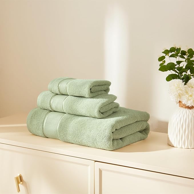 Marvione Bath Towels Set 6 Piece, 100% Turkish Cotton Highly Absorbent and Soft Towels for Bathroom 2 Bath Towels 2 Hand Towels 2 Washcloths, Sage Green
