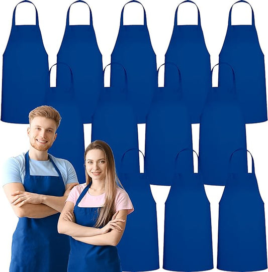 GREEN LIFESTYLE 12 Pack Professional Chef Apron – Grilling Aprons for Men, Waterproof Cooking Apron for BBQ, Work or Restaurant Use, Kitchen Aprons for Women – Royal Blue, No Pockets