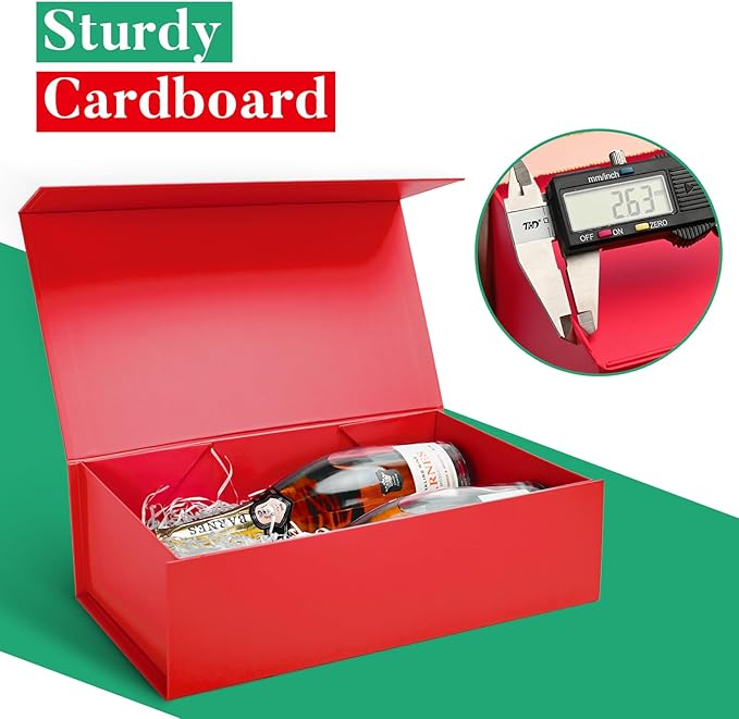 LIFELUM Red Christmas Gift Box 13.85 x 8.35 x 4.45 inch Large Gift Boxes with Magnetic Closure Luxury for Gifts Box Contains Card, Ribbon, Shredded Paper Filler Wedding, Halloween, Birthday