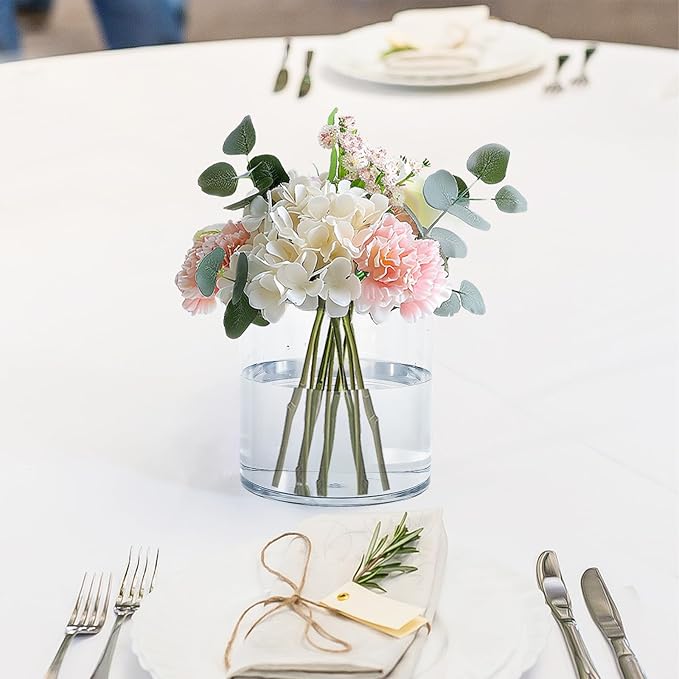 2 Pack Clear Acrylic Vase for Centerpieces 5.9x5.9 Inch Cylinder Wide Mouth Vase for Flowers, Home Decorative, Office, Wedding Party