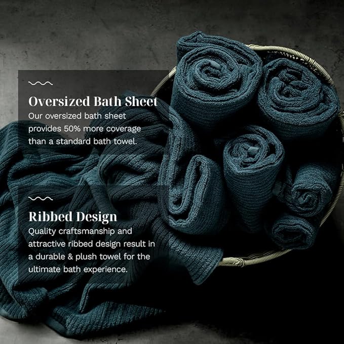 LUXOME Luxury Performance 2-Piece Bath Towel Set | Dual-Loop Design | Ultra Soft | Highly Absorbent | Quick Drying | Ocean