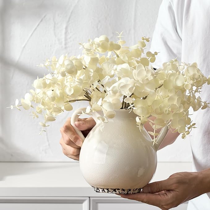 LUKA Antique Ceramic Vase with 2 Handle,6.4 inches Ice Cracked Rustic Vase Minimalist Decor, Decorative Vases for Home Decor, Table, Living Room, Shelf, Christmas Decoration(Small,Ice Cracked White)