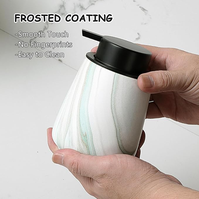 12Oz Foam Hand Soap Dispenser - Modern Ceramic Foaming Soap Dispenser with Easy-to-Press Pump, Reusable and Refillable Liquid Dish Soap Dispensers for Bathroom & Kitchen, Marble Green