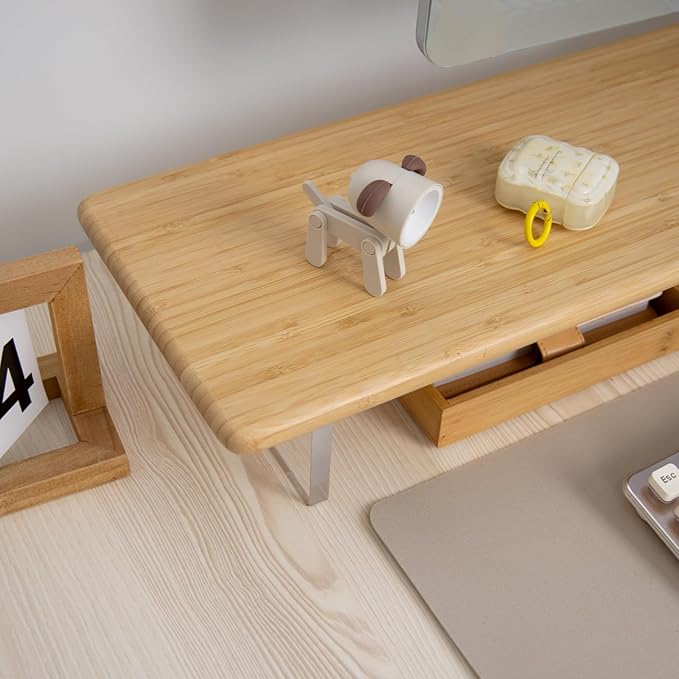 Bamboo Monitor Stand Riser with Acrylic Legs for Desk, 31.5 Inches Desktop Shelf Supports for PC Computer Monitor, Laptops, Printer, Speakers (Natural)