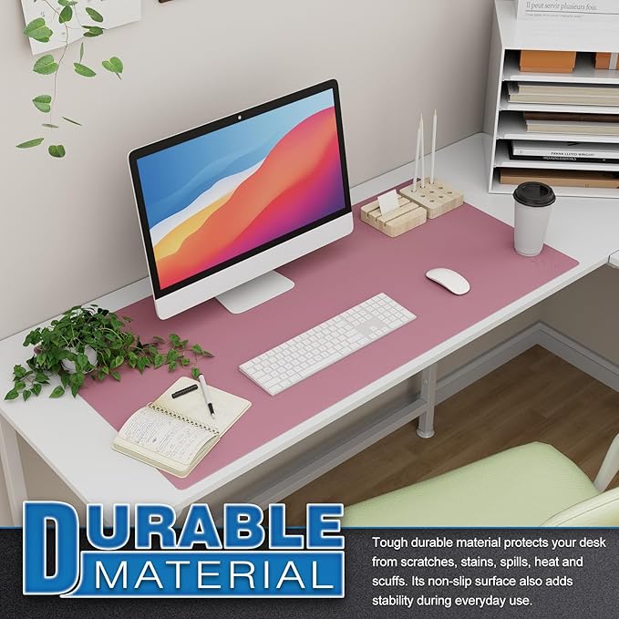 K KNODEL Large Office Leather Desk Mat, Mouse and Keyboard Pad, Computer and Laptop Mat, Desktop Protector and Cover, Writing Pad and Blotter (35.4"x17", Purple)