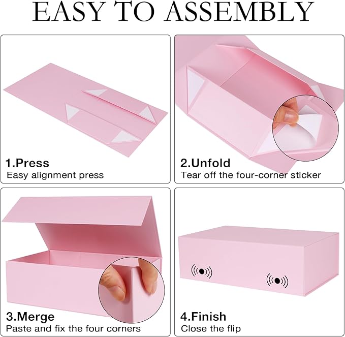 Pink Gift Box with Magnetic Lids 13.8x8.3x4.4 in, Large Present Box for Bridesmaid Proposal Wedding Mother's Day 1 Pack