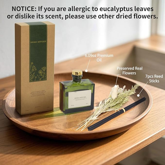 Reed Diffuser, 6.09 oz Ebony Rose Scent Diffuser with Sticks & Dried Flowers, 120 Days Long Lasting Reed diffusers for Home, Elegant Fragrance for Bathroom Bedroom Office Decor, Air Fresh