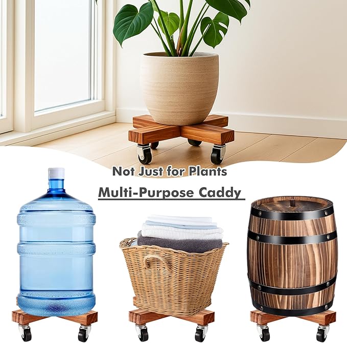 Wooden Plant Caddy with Wheels 12 Inch Rolling Plant Stand on Wheels Heavy Duty Plant Dolly for Large Plants Plant Roller with Wheels Planter Wheels Base Indoor & Outdoor, Pine