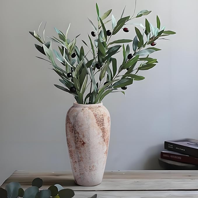 Large Rustic Vase for Flowers,13.8'' White Farmhouse Ceramic Vases for Home Decor, Minimalist Decorative Tall Vase for Living Room, Entryway, Shelf, Premium Pottery Clay Table Centerpiece Decor