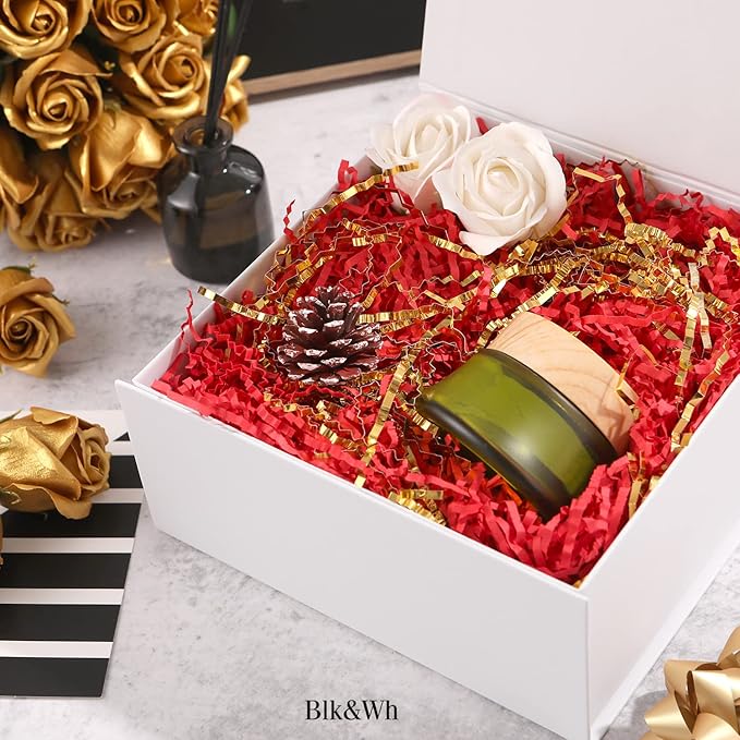 BLK&WH 6 Collapsible Gift Boxes with Magnetic Lids, 7.5x7.5x3 Inches, Bridesmaid Proposal Boxes, Matte White