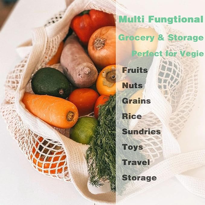 YOYI YOYI Reusable Produce Bags Cotton Mesh Grocery Bags,Washable Portable Vegetable Bag, 100% Cotton Mesh String Organizer Shopping Bag Handle Net Tote