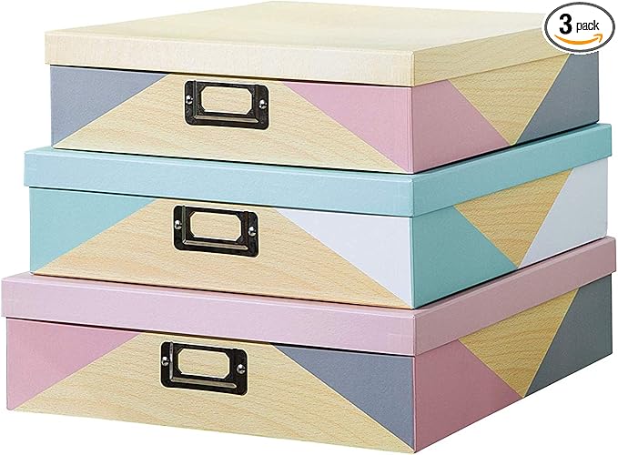 SLPR Decorative Cardboard Storage Boxes With Lids - Set of 3: Paperboard Photo Storage Box, Document Boxes for Organizing and Home Decor, Memory Box For Keepsakes