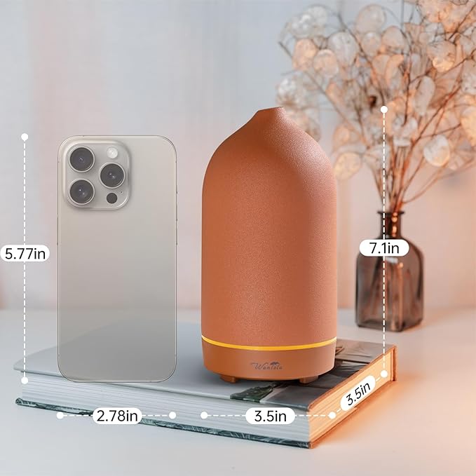 Wanlola Essential Oil Diffuser,120ml Aromatherapy Ceramic Diffusers with Auto Shut Off Function for Home Office Room(Terracotta)