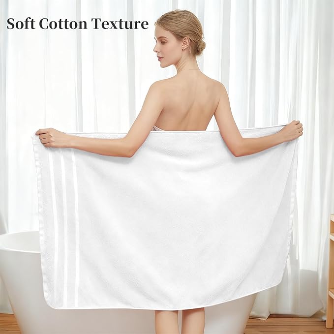 Cotton Bath Towel – Large 30x60 Inches, Soft, Thick & Absorbent Towel for Bathroom, Spa, or Home Use (White, 2 Pack – 30"x60")