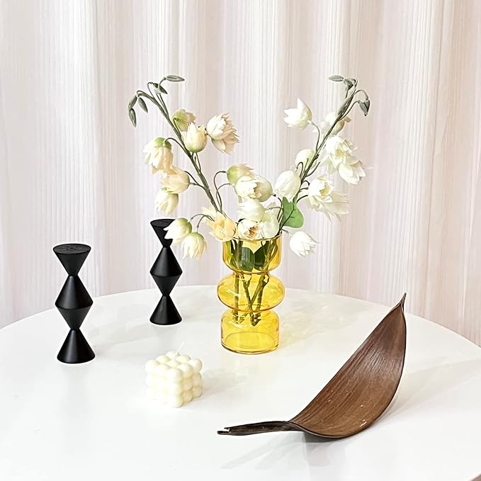 BLOFLO Orange Transparent Glass Hydroponic Vase, 7Inches Colored Glass Vase for Flower, Modern Geometric Three-Layer Floral Vases for Home Office Wedding Table Décor (Orange)