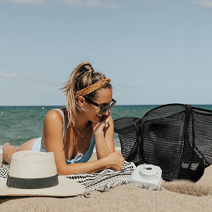 KALIDI BeachNylon Mesh Tote Bag, Casual Tote Bag Hobo Women Foldable MAX 23L Shoulder Bag For Beach Picnic Vacation