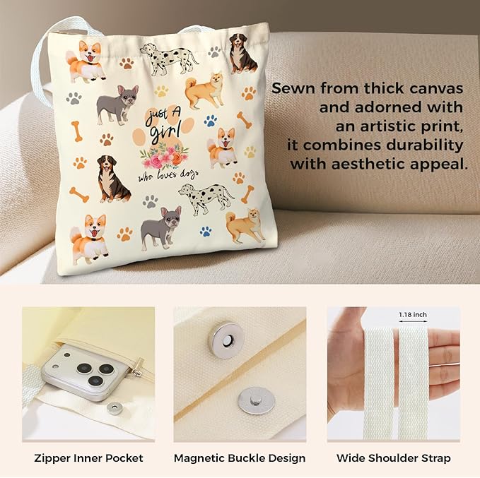 Cute Aesthetic Canvas Tote Bag for Women, Reusable Foldable Shopping Cotton Shoulder Totebag with Zipper Pocket