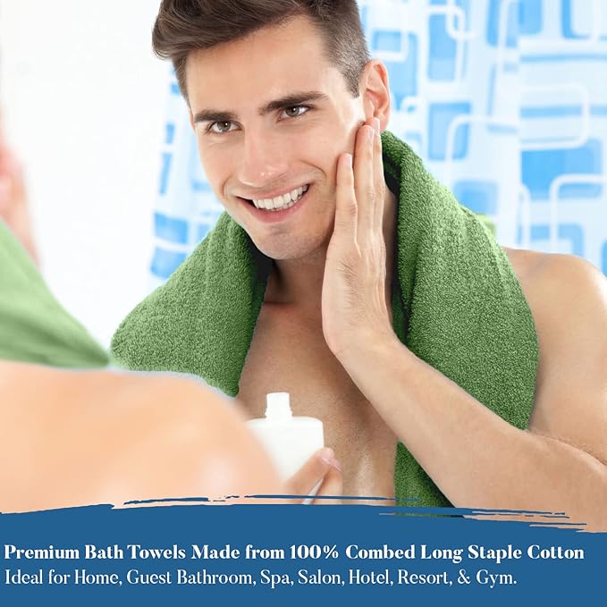 DAN RIVER Bath Towels Set of 4, 27 x 54 Inches, 100% Cotton, Larger & Lighter Weight, Quicker to Dry, Super Soft and Absorbent, Ideal Large Bath Towel for Daily Use, Sage Green