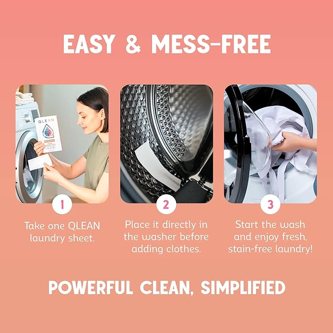 QLEAN Laundry Detergent Sheets (Travel Size 40 Loads) – Travel Laundry Detergent Sheets, Eco-Friendly Laundry Soap, HE & Standard Washer Safe, Stain Remover, Skin-Friendly - Sweet Summer Love
