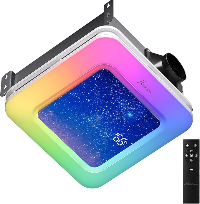 Bathroom Exhaust Fan with Humidity Sensor, Bathroom Fan with Light Odor & Humidity Sensor, 230 CFM 1.0 Sone Venlitation Fan with 3CCT LED Light 7 LED Color, Remote Control Easy Install