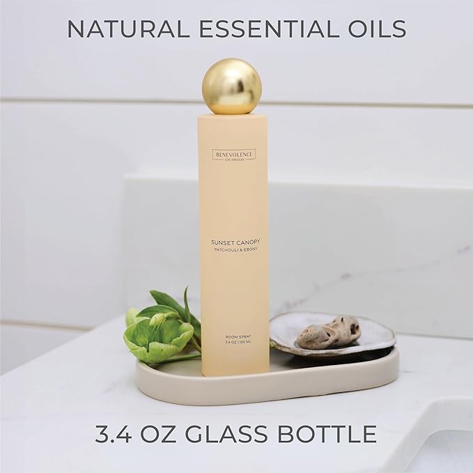 Patchouli & Ebony Room Spray | Benevolence LA Sunset Canopy | 3.4oz | Home, Pillow & Linen Fragrance Spray | Low VOC, No Alcohol | Holiday & Christmas Gift for Her | Malibu Sands Collection