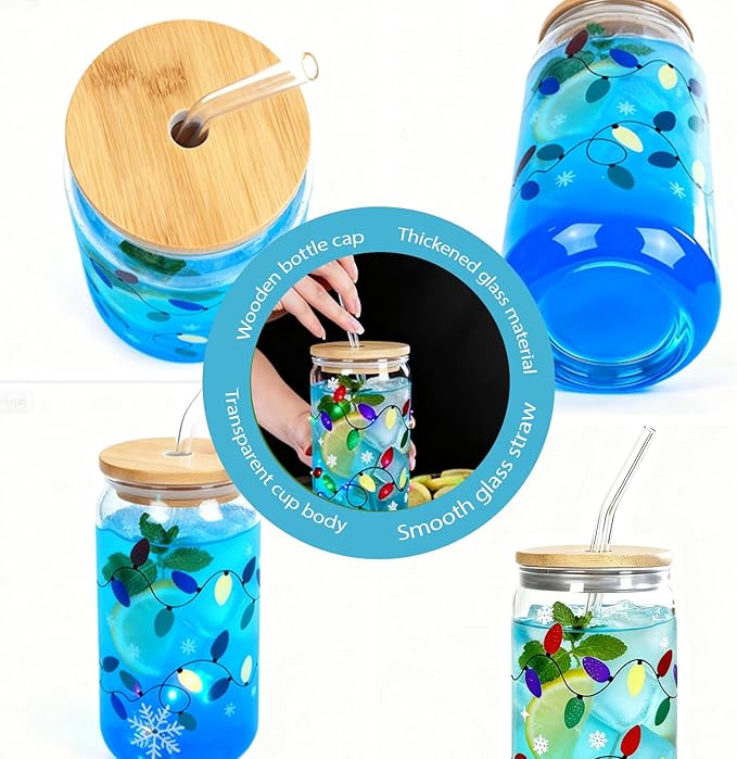 CHRISTMAS CUP WITH LID AND STRAPS 18 OZ Color Changing Christmas Lights for Party Glass Christmas Cups