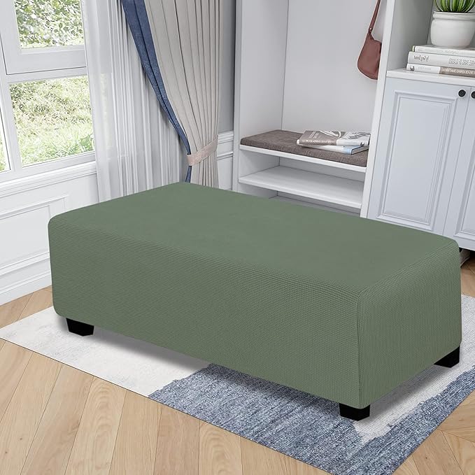 Easy-Going Stretch Ottoman Cover Folding Storage Stool Furniture Protector Soft Rectangle slipcover with Bottom (XX-Large,Greyish Green)