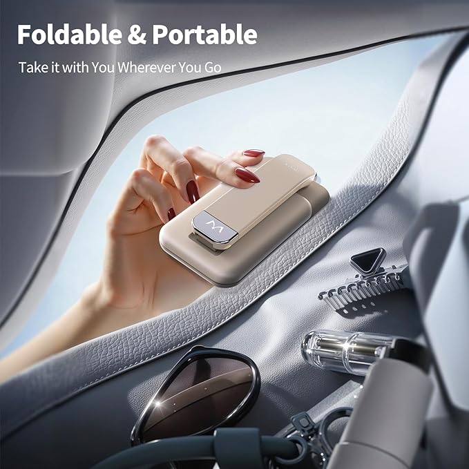 iWALK Magnetic Cell Phone Stand for Desk, Angle and Height Adjustable Mobile Phone Holder, Foldable Magnet Stand for iPhone 17 16 15 14 13 12 Pro Max and iPad, Cell Phone Holder, Light Brown