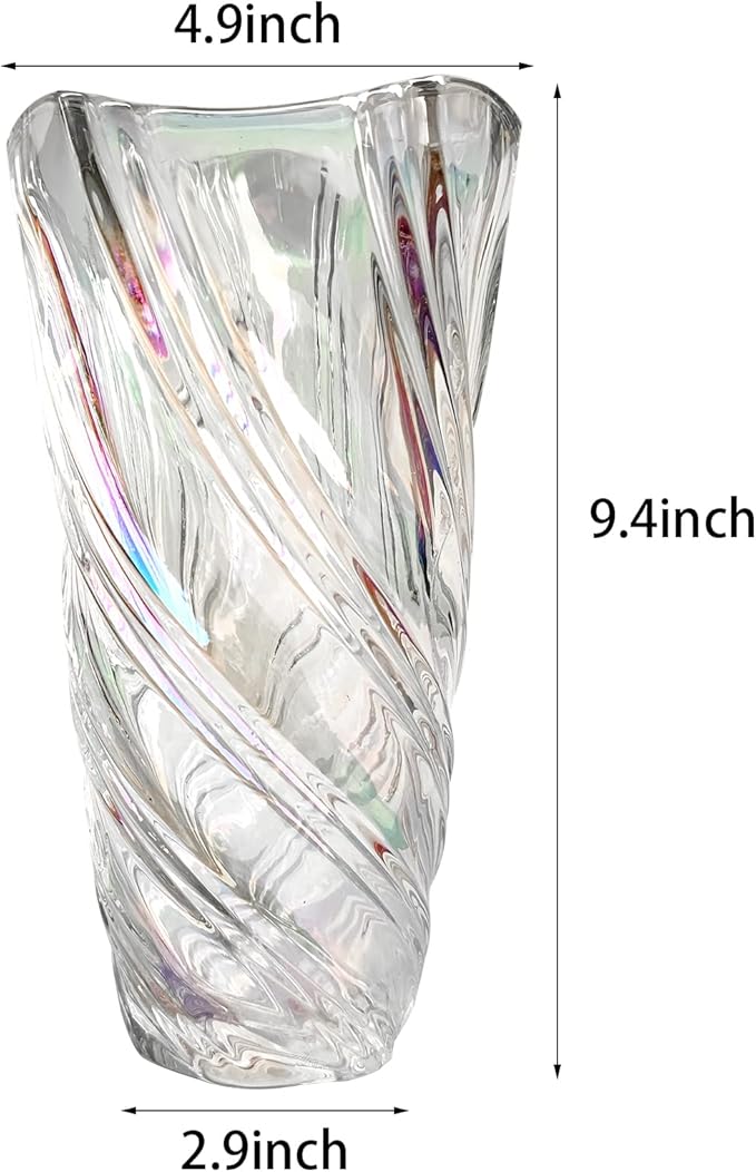 9.4" High Colorful Glass Vase,Elegant Spiral Decorative Centerpiece for Home, Office,Wedding, Stylish Glass Flower Vase