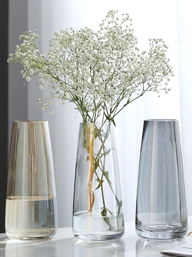DARENYI Clear Glass Vase for Flowers, 8 inch Flower Vase Modern Glass Vase Home Decor, Decorative Vase for Centerpiece, Table, Wedding, Living Room, Office,Housewarming Gift