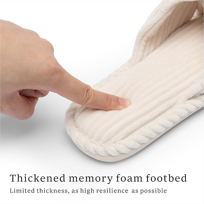 Chantomoo Slippers for Women Memory Foam House Womens Slipper Slides Home Bedroom Bathroom Spa Open Toe Corduroy Bow Slippers Cozy Comfortable