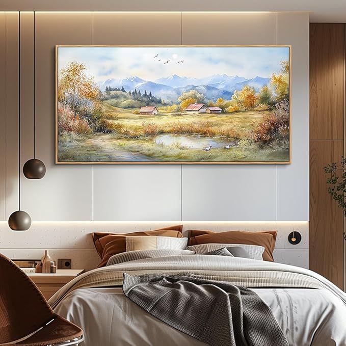 PHAOHUAXM Large Canvas Wall Art For Living Room Wall Decor For Bedroom Office Dining Room Rural Landscape Wall Painting Printing Artwork Pictures Farmhouse Home Decoration Mural 30 x60 Wood Frame