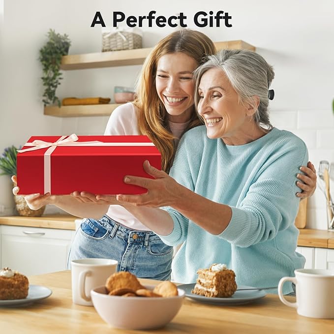 Brothersbox Red Gift Box 13.8"x9.1"x4.3" Large Gift Boxes for Presents with Magnetic Lid, Ribbon, Collapsible Boxes for Gift Packaging Mother's Day Christmas Birthday Wedding