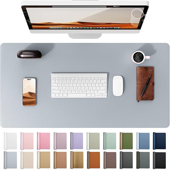 YSAGi Leather Desk Protector, Office Mat, Large Mouse Mat, Non-Slip PU Leather Blotter, Laptop Desk Mat, Waterproof Writing Pad for Office and Home (Light Grey, 35.4" x 17")