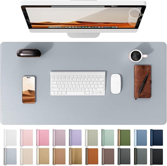 YSAGi Leather Desk Protector, Office Mat, Large Mouse Mat, Non-Slip PU Leather Blotter, Laptop Desk Mat, Waterproof Writing Pad for Office and Home (Light Grey, 35.4" x 17")