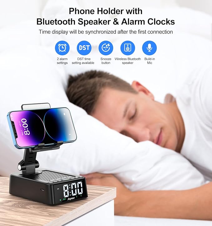 Gifts for Men and Women, Phone Stand with Bluetooth Speaker and 360° Rotable Angle Adjustable Cell Phone Holder for Home Office with HD Subwoofer Sound Fits All Phones,Tablets (Black)