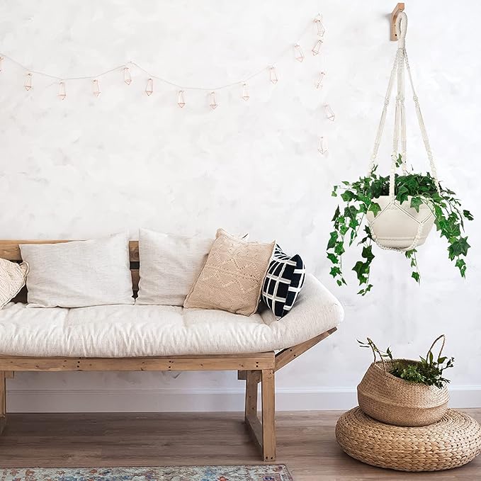 43 Inches Macrame Planter Hanger Large for 12 inch Pot + Swag Hook (Extra Long & Big) | Large Hanging Planter for Indoor Plants | No Tassel, Cotton Rope, NO Pot/Plant Included (Beige)(XL)