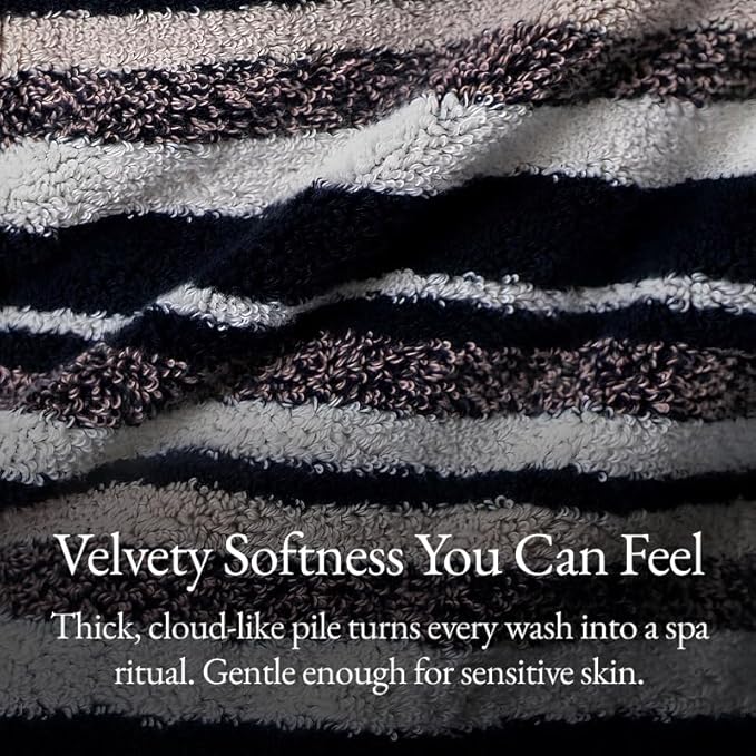 Italic Ultraplush 12-Piece Family Towel Set – Luxury Bath Towels, Hand Towels & Washcloths – Plush, Quick Dry, 800GSM 100% Australian Cotton for Bathroom & Spa - White & Blue (Stripe Multi-Color)