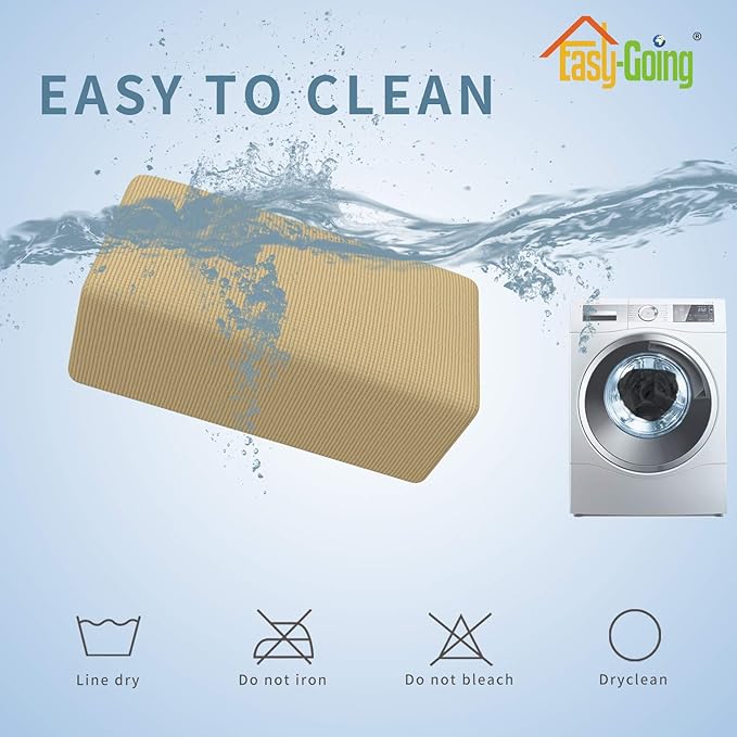 Easy-Going Stretch Ottoman Cover Folding Storage Stool Furniture Protector Soft Rectangle slipcover with Elastic Bottom(Ottoman Small,Beige)