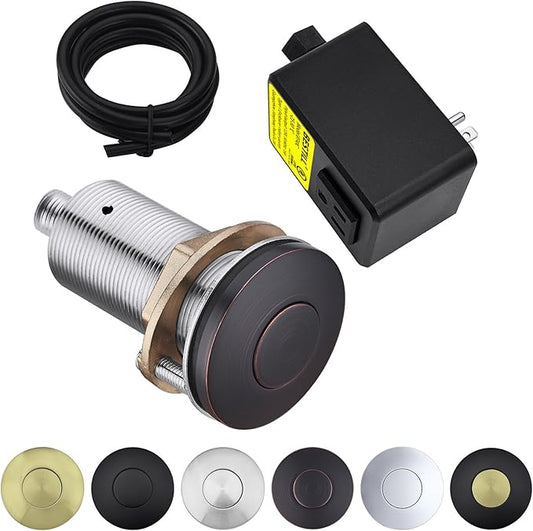 BESTILL Garbage Disposal Air Switch Kit - UL Listed, Brass 3.6" Long Push Button for Waste Disposer, Cordless Sink Top Switch Button, Oil Rubbed Bronze