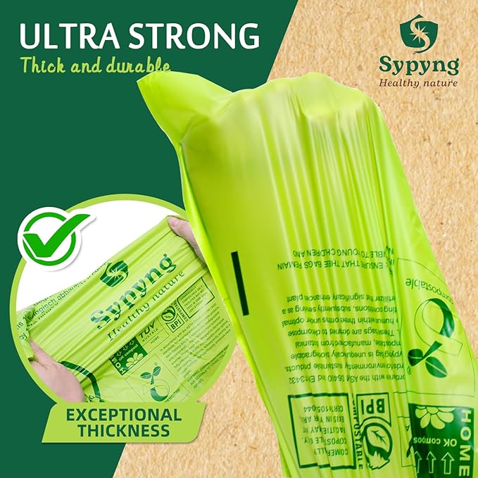 Compostable Kitchen Trash Bags 8-10 Gallon (50-Pack) – Heavy-Duty, 1.1 Mil Thick, 100% Biodegradable Bag for Medium to Large Bins. ASTM D6400, BPI & OK Compost HOME Certified Eco-friendly & Recyclable