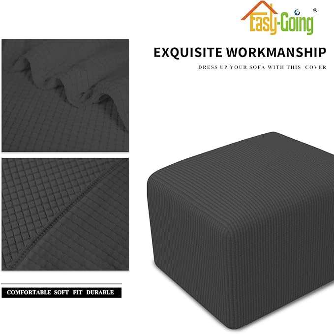 Easy-Going Stretch Ottoman Cover Folding Storage Stool Furniture Protector Soft slipcover with Elastic Bottom(X-Small,Dark Grey)