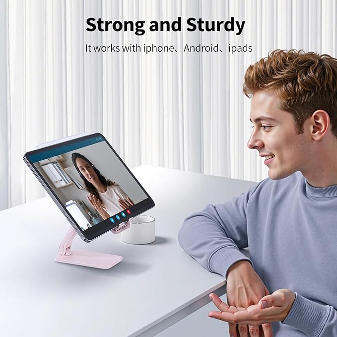 iWALK Magnetic Cell Phone Stand for Desk, Angle and Height Adjustable Mobile Phone Holder, Foldable Magnet Stand for iPhone 17 16 15 14 13 12 Pro Max and iPad, Cell Phone Holder for Samsung, Pink