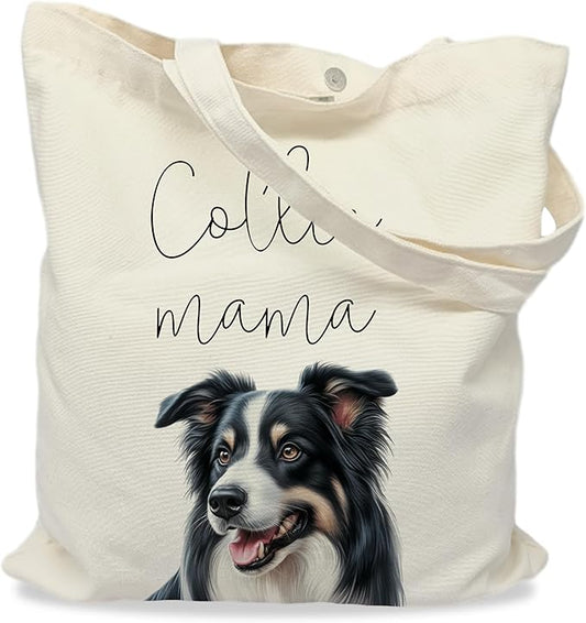 Dog Mama Tote Bag – Cute Dog Lover Canvas Bag, Reusable Shopping Shoulder Bag for Women, Pet Mom Gift,