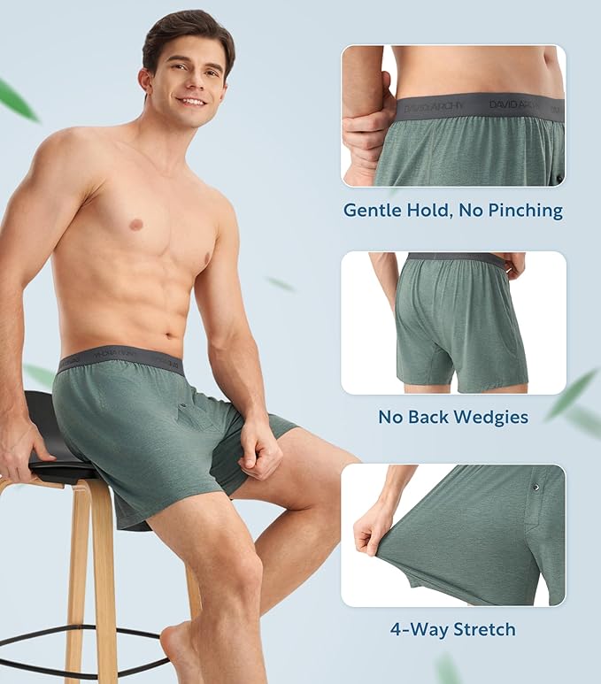 DAVID ARCHY Mens Underwear Bamboo Rayon Boxers for Men Breathable and Cool Men's Boxer Shorts with Button Fly 3 or 5 Pack